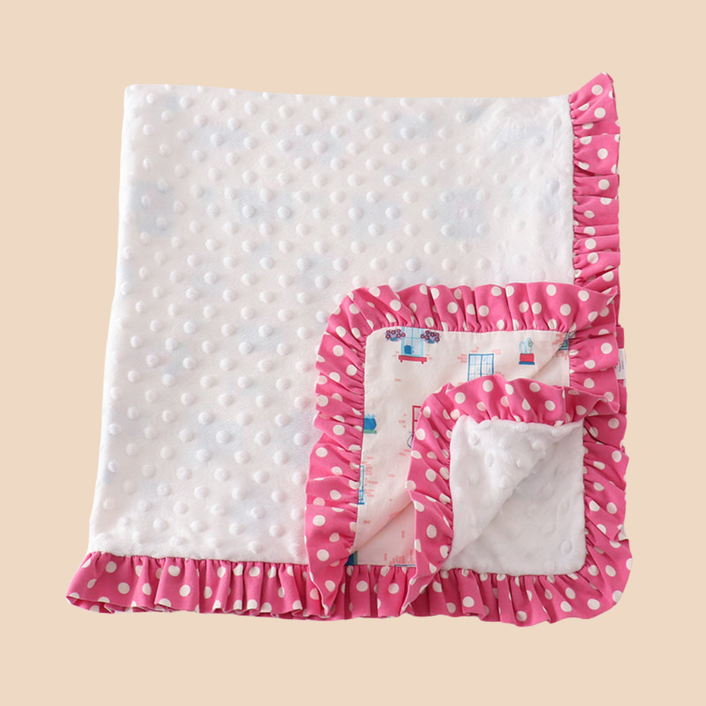Pink Plaid Ruffle Knitted Blanket