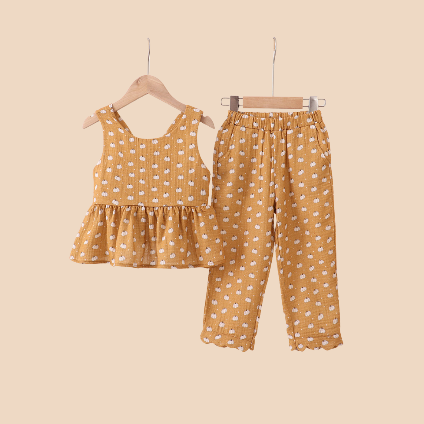 Premium Pumpkin Print Muslin Pants Set