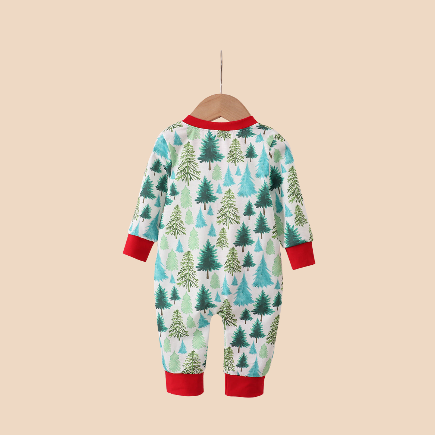 Green Christmas Tree Print Romper
