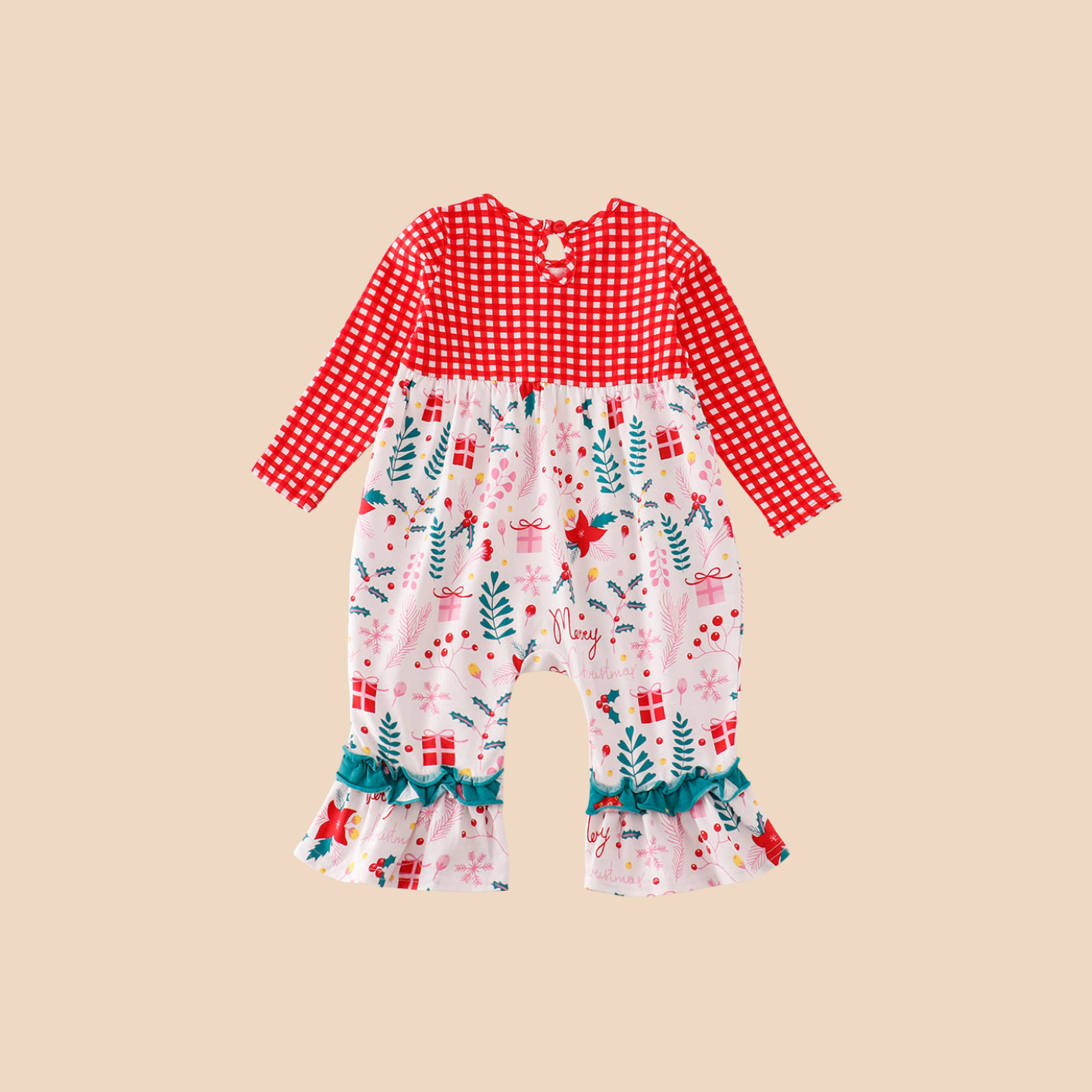 Red Christmas Plaid Ruffle Romper