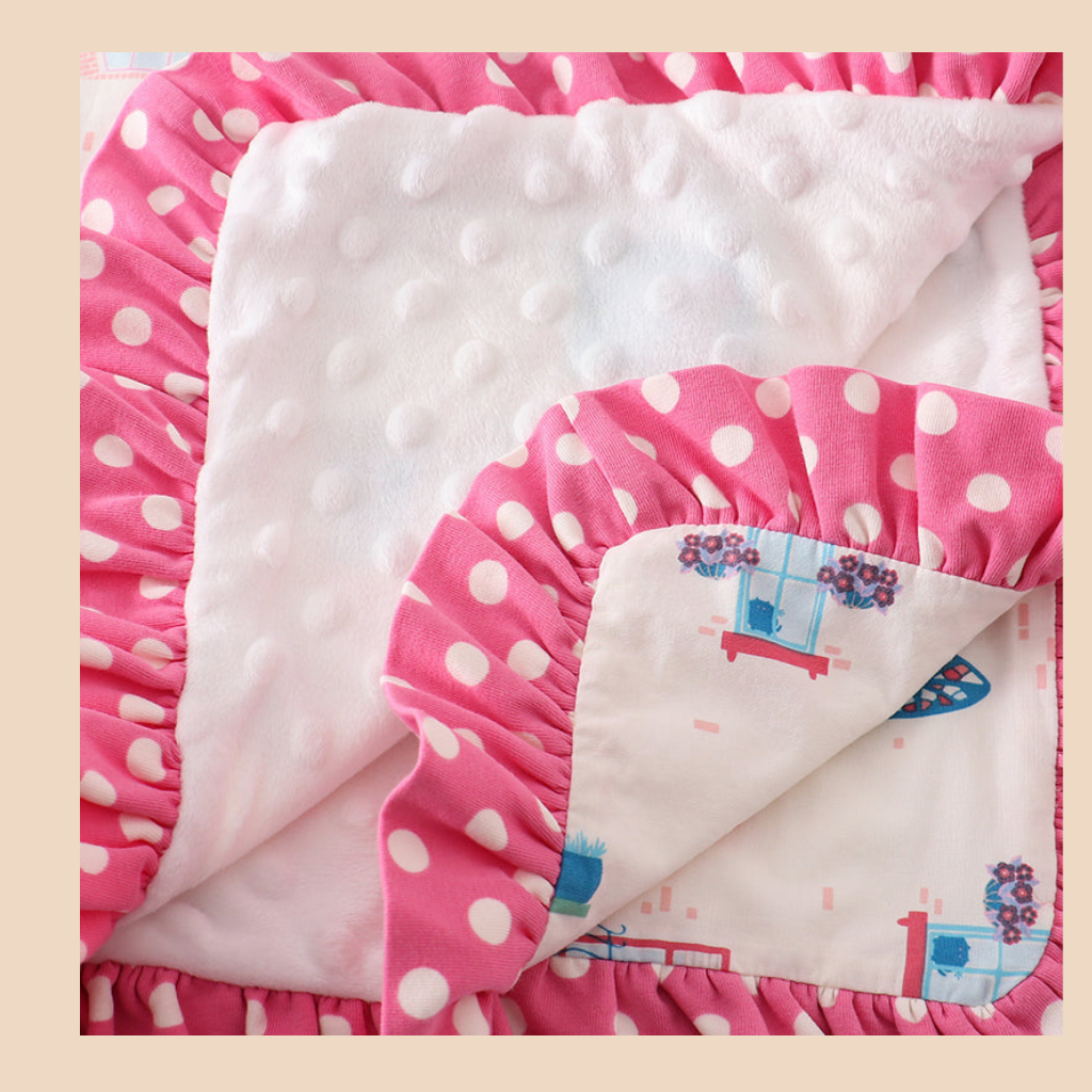 Pink Plaid Ruffle Knitted Blanket