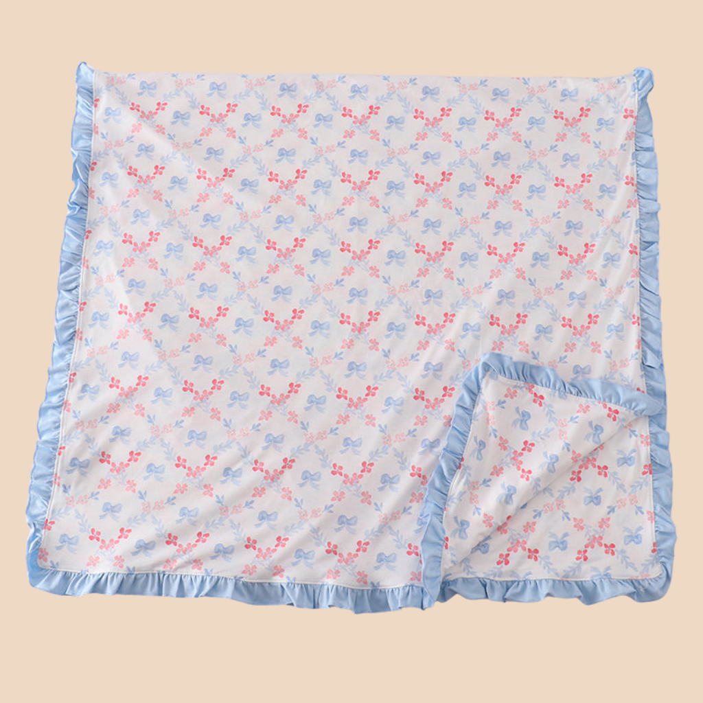 Blue Bow Lattice Print Blanket