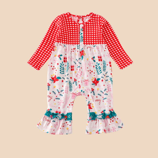 Red Christmas Plaid Ruffle Romper