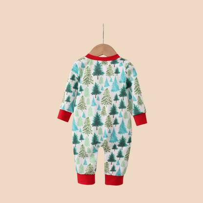 Green Christmas Tree Print Romper