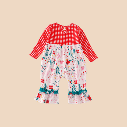 Red Christmas Plaid Ruffle Romper