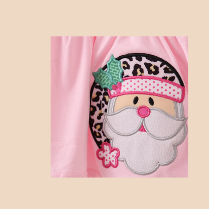 Pink Santa Leopard Ruffle Set