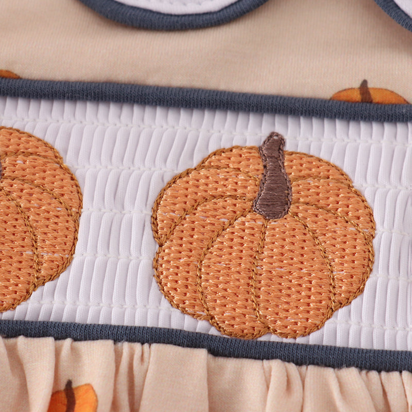 Khaki Embroidery Smocked Bloomer Set