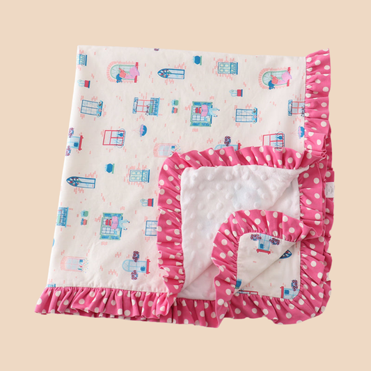 Pink Plaid Ruffle Knitted Blanket